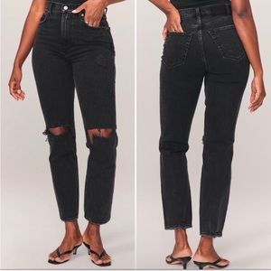 Abercrombie & Fitch 90’s Straight Leg Ultra High Rise Black Distressed Jeans